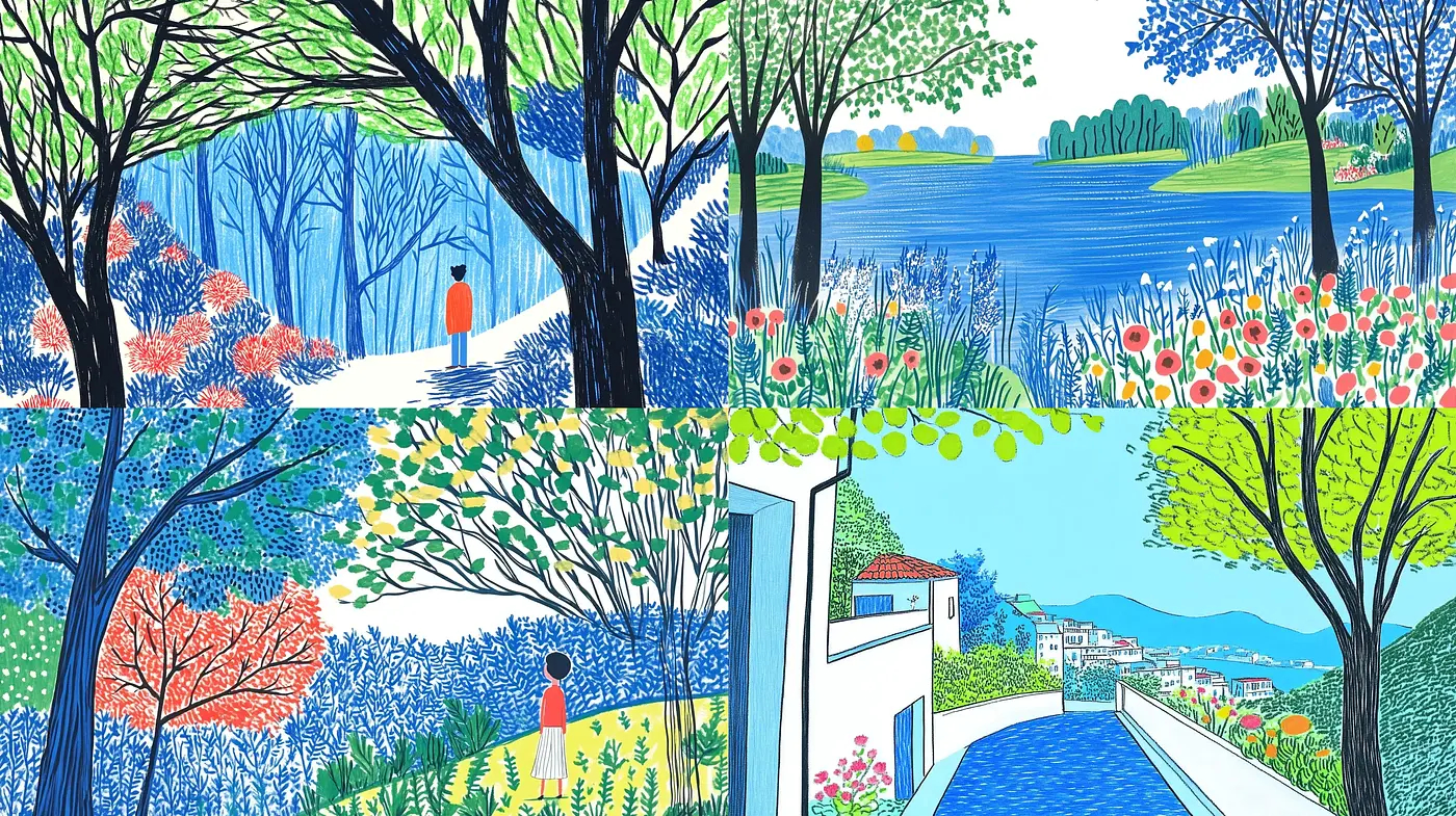 Idyllic Nature in Stylized Linear Expression - Midjourney sref style
