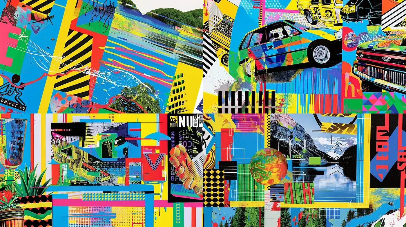 Eclectic Fusion of Pop Art and Digital Collage - Midjourney sref style