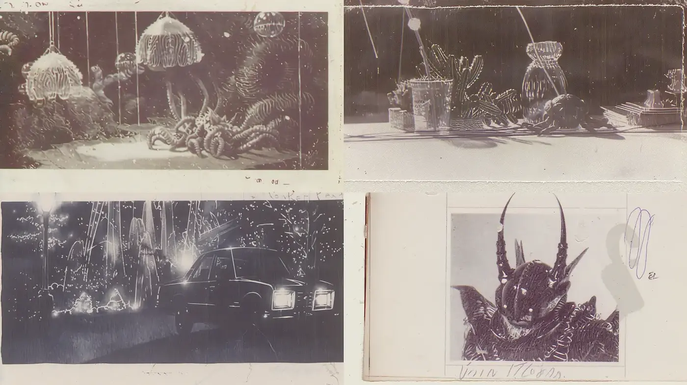 Darkly Enigmatic Retro Aesthetic with Surreal Elements - Midjourney sref style