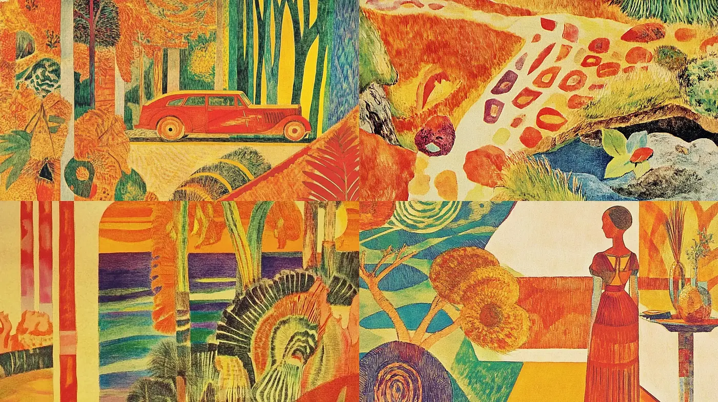 Saturated Tapestry of Dreams: A Fusion of Fauvism and Expressionist Textures - Midjourney sref style
