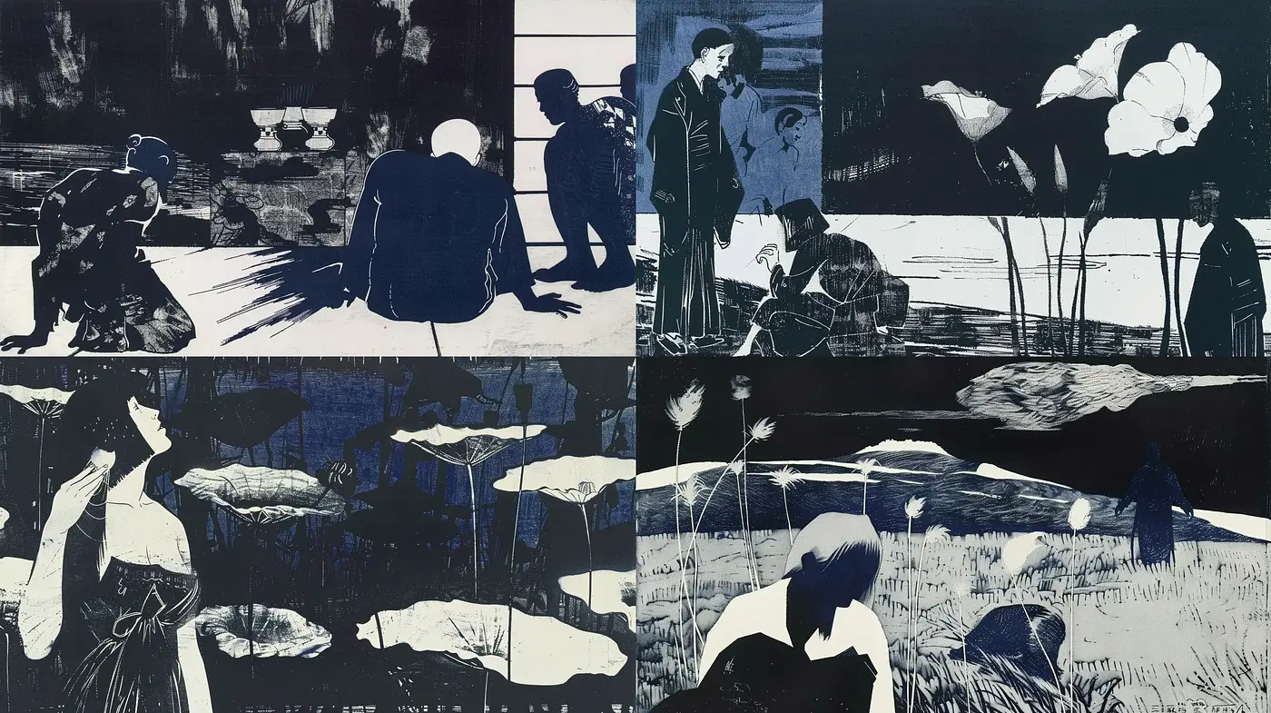 Silhouetted Monochromatic Narratives in an Expressionist Essence - Midjourney sref style