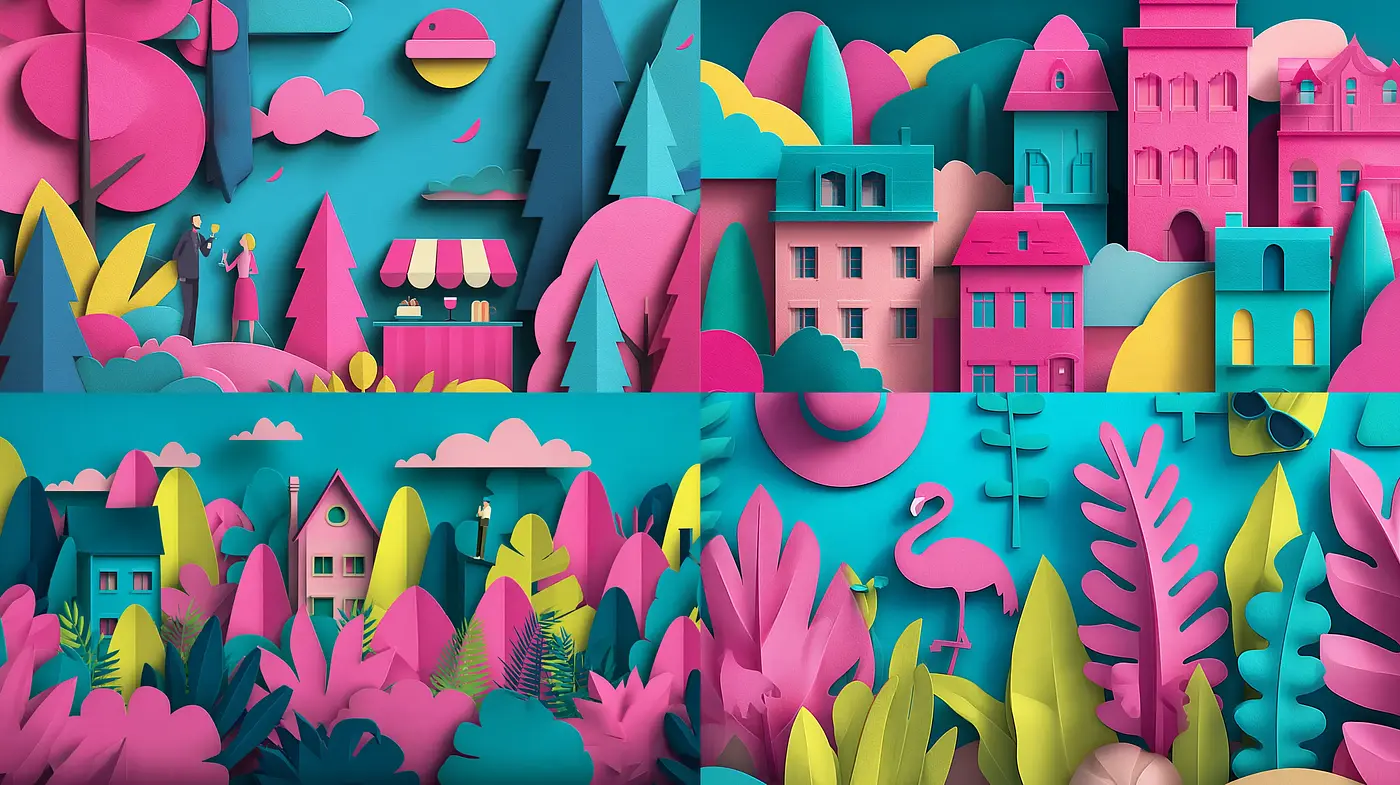 Vibrant Paper-Cut Style Illustrations with Tropical Influences - Midjourney sref style