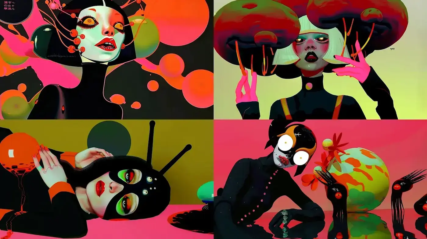 Vibrant and Surreal Pop Art with Distinctive Character Design - Midjourney sref style