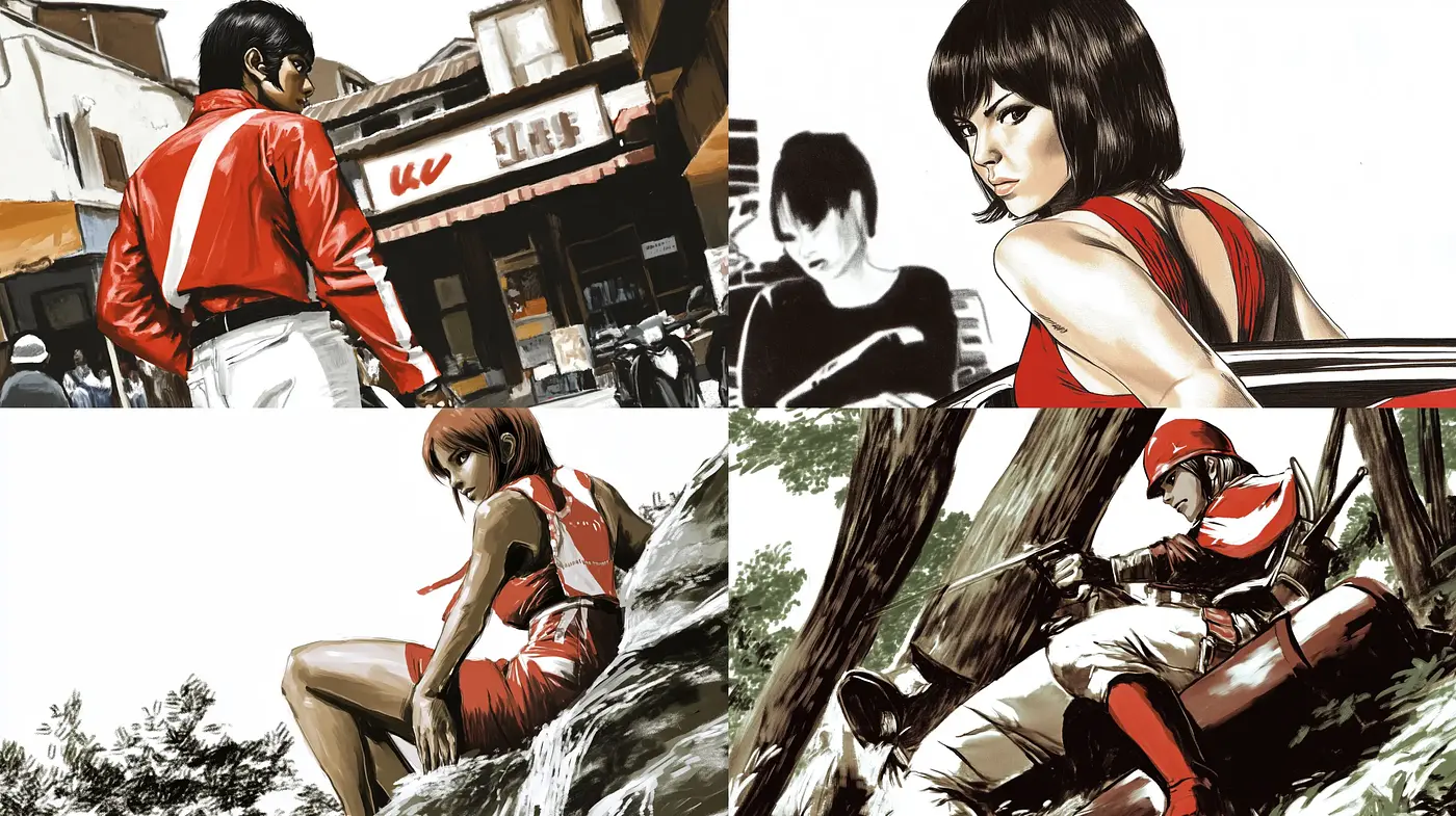 Dynamic Ink Brushwork in Stylized Contemporary Scenes - Midjourney sref style