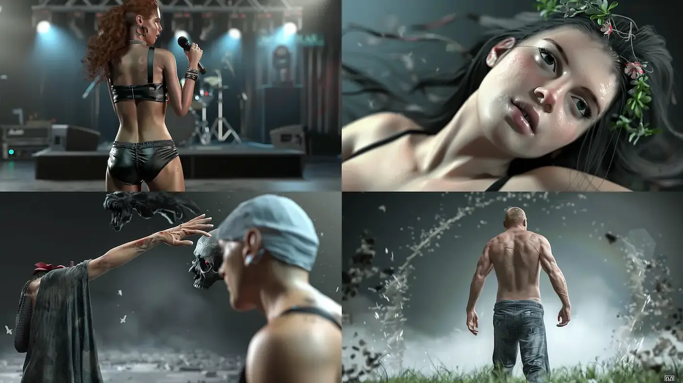 Dynamic and emotive scenes with a blend of realism and stylized elements - Midjourney sref style