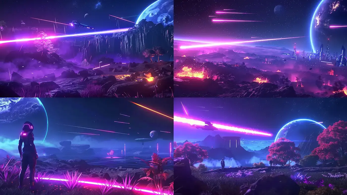 Futuristic and Ethereal Landscapes with Neon Highlights - Midjourney sref style
