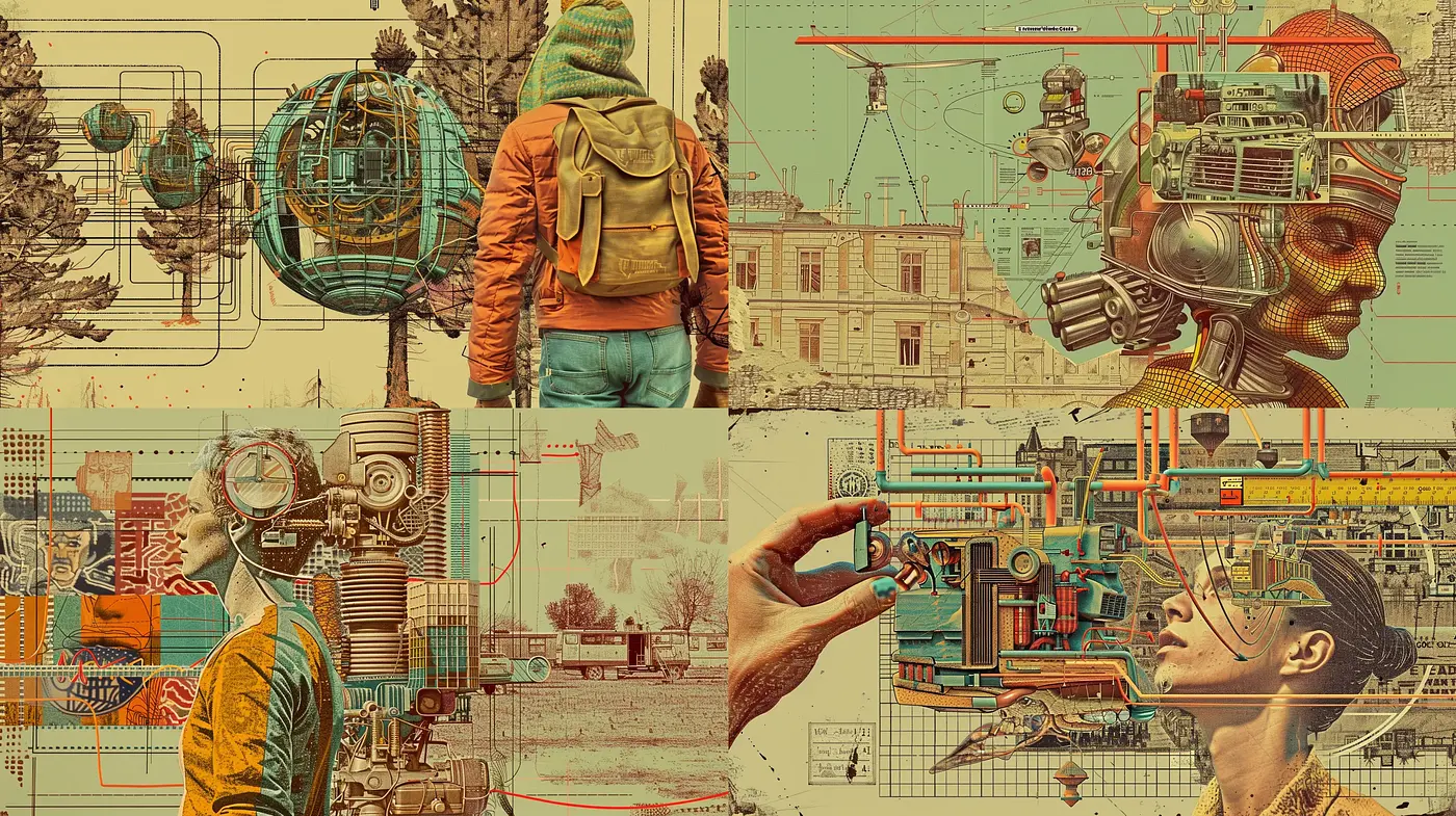 Retro-Futuristic Mechanical Schematics in Sepia Illustrations - Midjourney sref style