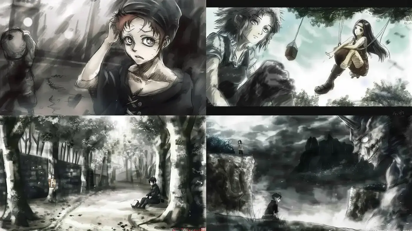 Darkly Atmospheric Illustrations with Surreal Elements and Emotional Depth - Midjourney sref style