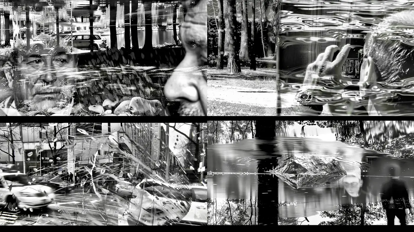 Monochrome Dreamscape: A Fusion of Fragmented Realism and Photographic Abstraction - Midjourney sref style