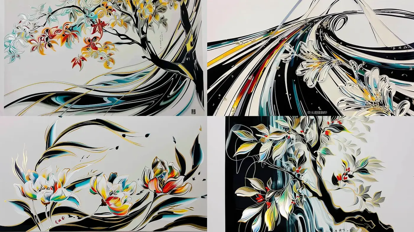 Dynamic Elegance in Exquisite Floral Abstraction - Midjourney sref style