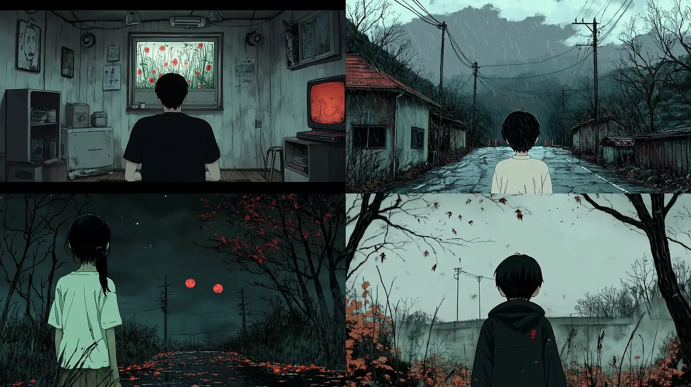 Melancholic Twilight: An Evocative Blend of Anime and Noir Aesthetics - Midjourney sref style