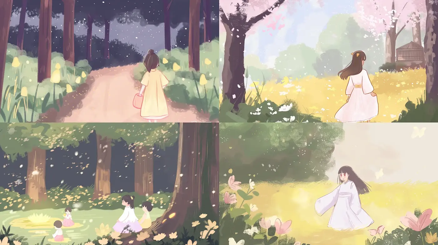 Pastel Serenity in Nature: Anime-Inspired Illustrative Art - Midjourney sref style