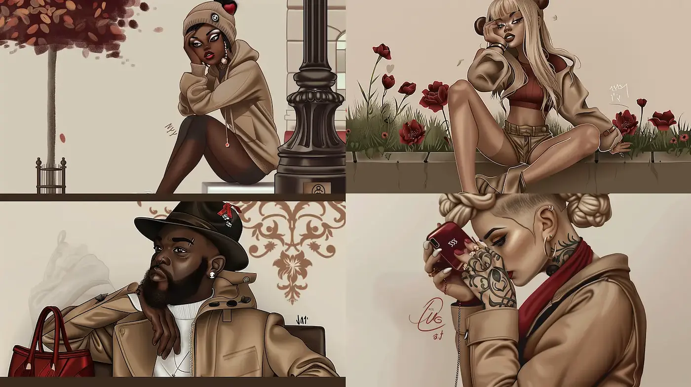 Stylized Illustrations with a Modern Fashion Aesthetic - Midjourney sref style