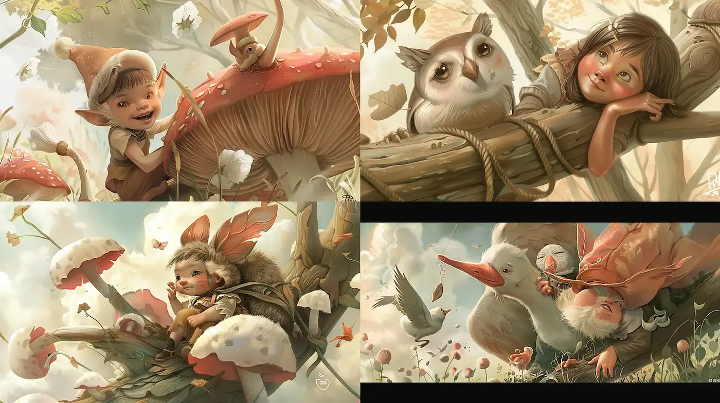 Whimsical Fantasy Illustrations with a Soft Color Palette - Midjourney sref style