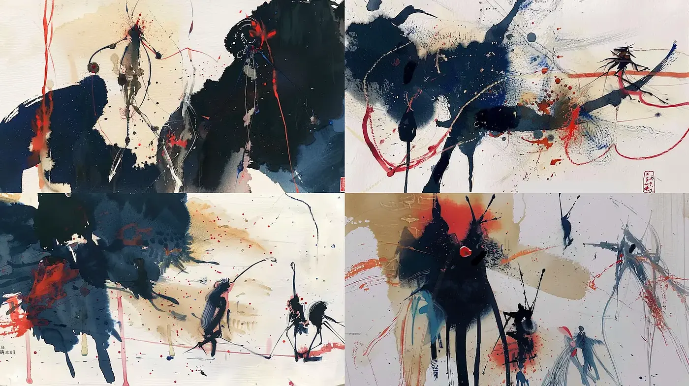 Dynamic Abstract Watercolor Illustrations with a Modern Asian Influence - Midjourney sref style
