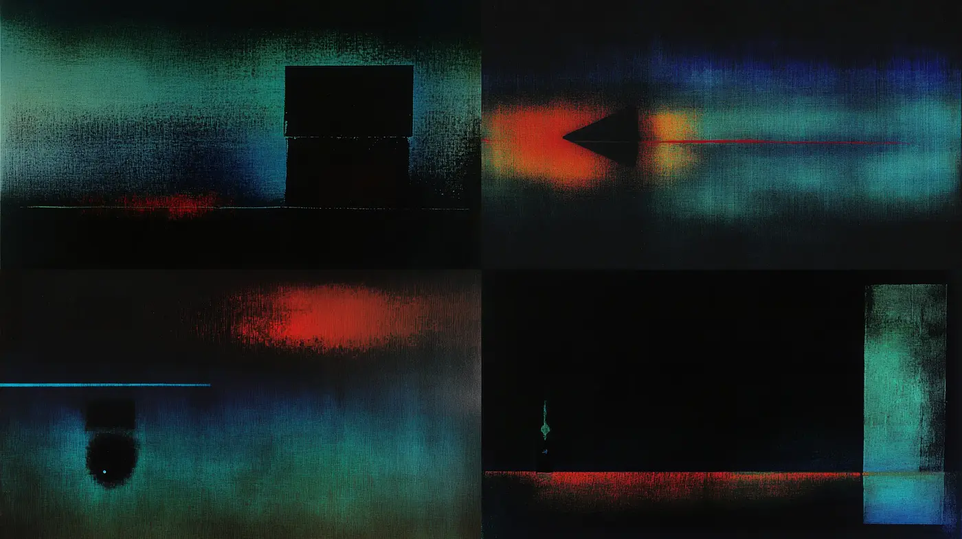 Abstract Nocturnal Horizons: A Synthesis of Glitch and Neon - Midjourney sref style