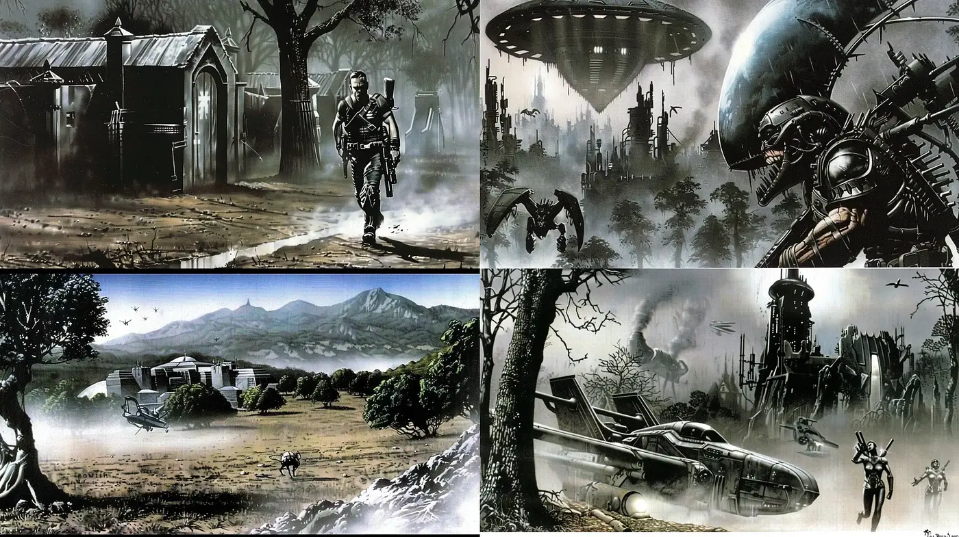 Futuristic Sci-Fi Worlds with a Touch of Vintage - Midjourney sref style