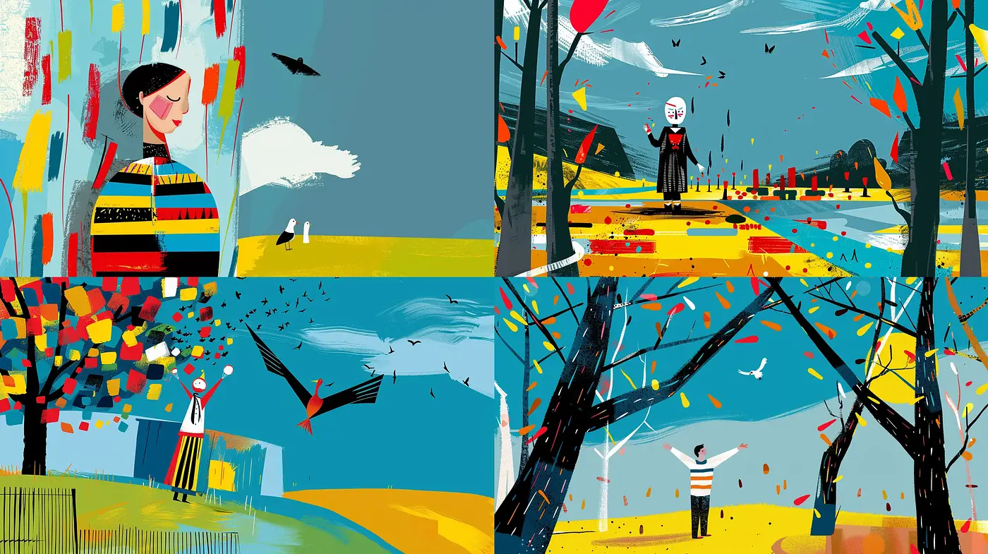 Whimsical Brushwork: Vivid and Expressive Strokes Painting Life's Serendipity - Midjourney sref style