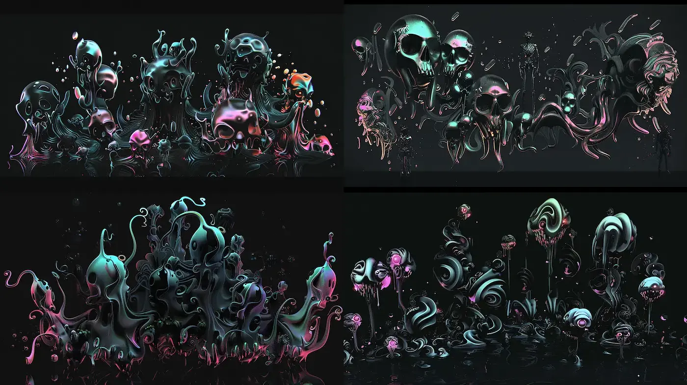 Surreal and Fluid Aesthetic with Dark Undertones - Midjourney sref style