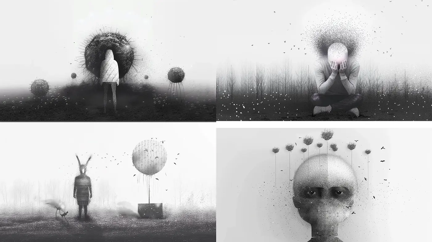 Monochromatic Dreamscape with Surrealist Overtones - Midjourney sref style