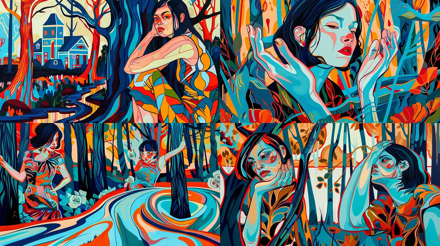 Vibrant Stylized Nature Portraits with Expressive Contours - Midjourney sref style