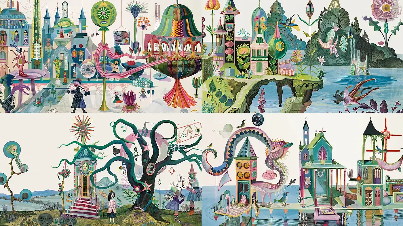Whimsical and Vibrant Illustrative Style with a Fairy-Tale Aesthetic - Midjourney sref style