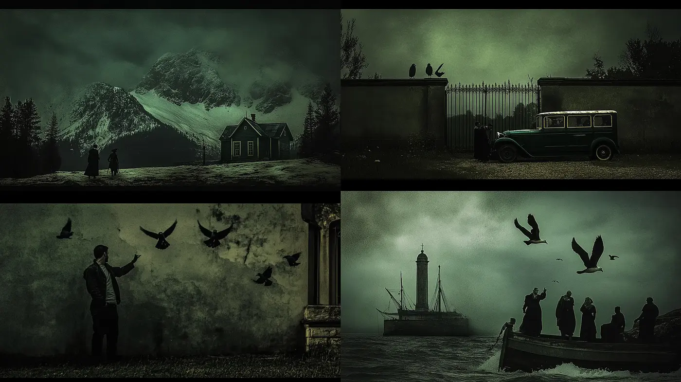Eerie Twilight: A Cinematic Homage to Somber Serenity - Midjourney sref style
