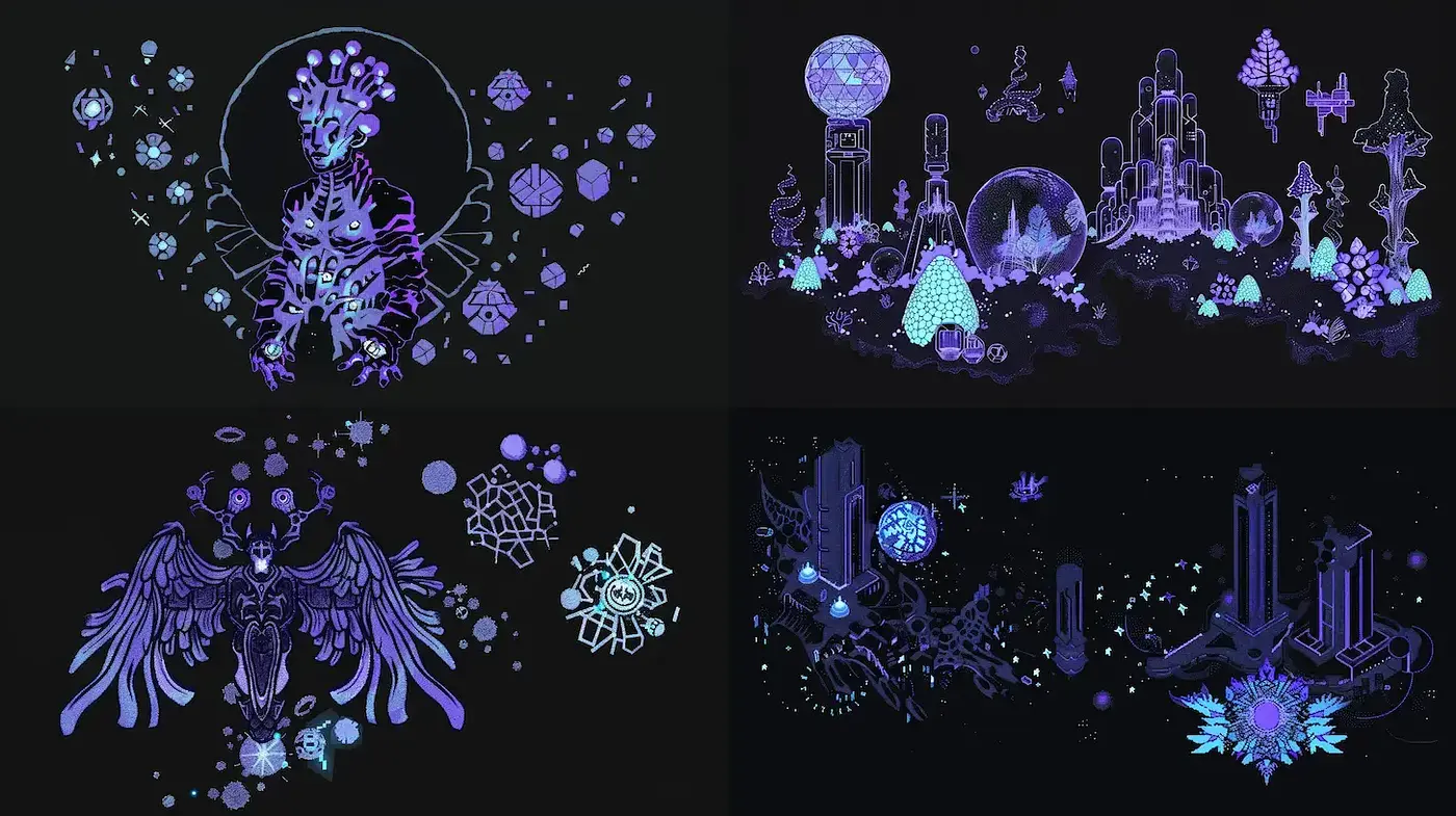Luminescent Dreamscape: A Consistent Neon Palette Across Diverse Imaginaries - Midjourney sref style