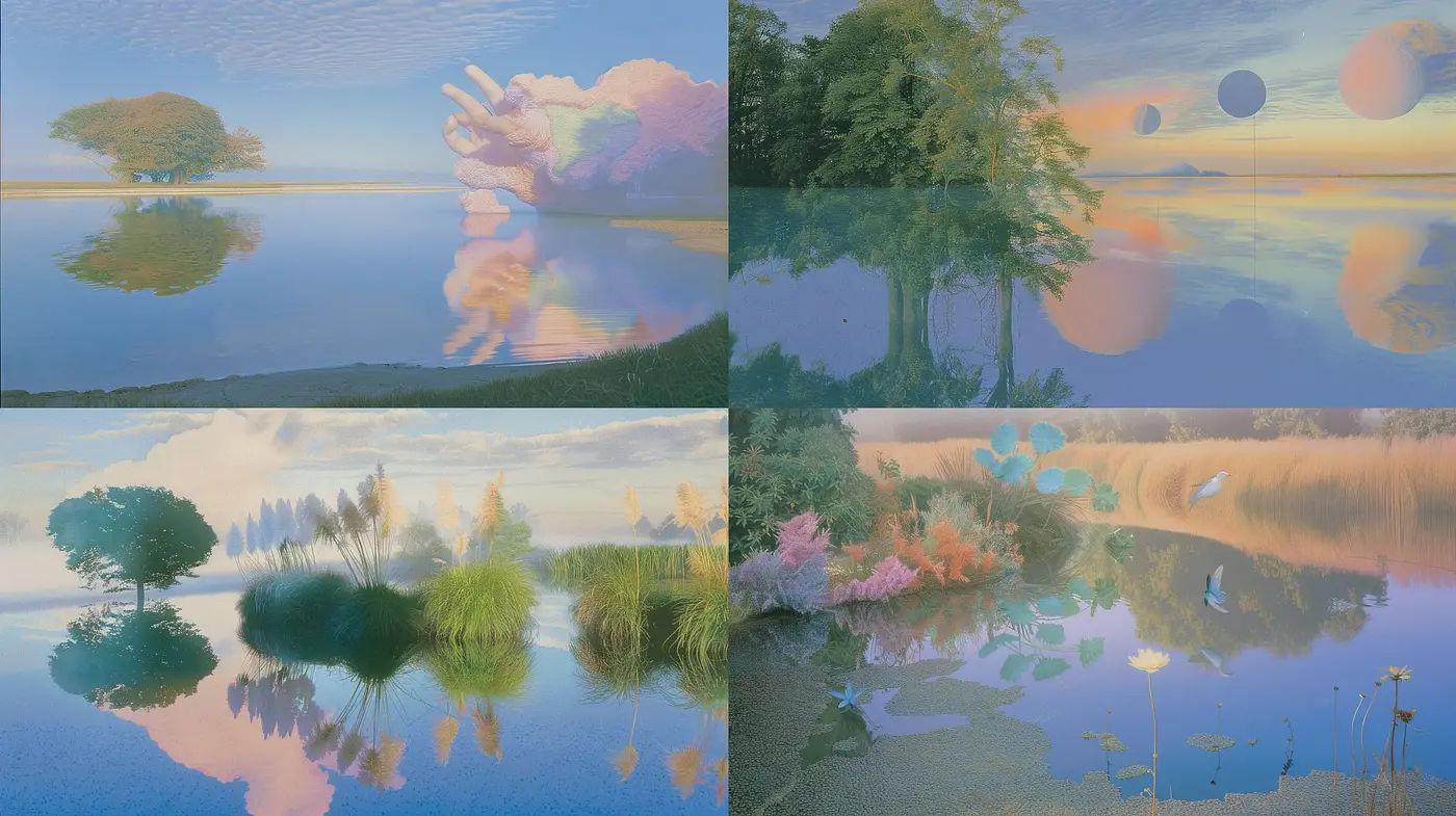 Serene Impressionist Lakeside Reflections - Midjourney sref style