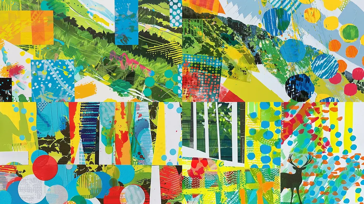 Vibrant Contemporary Collage with Eclectic Elements - Midjourney sref style