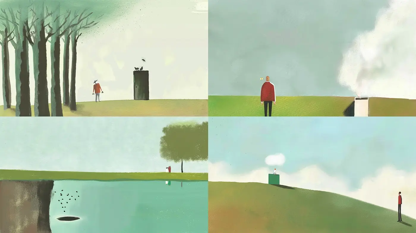 Serene Pastoral Vistas in Stylized Minimalism - Midjourney sref style