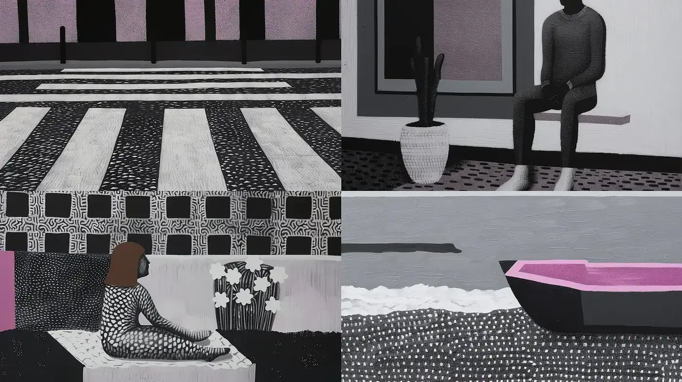 Monochromatic Serenity with a Touch of Pink - Midjourney sref style