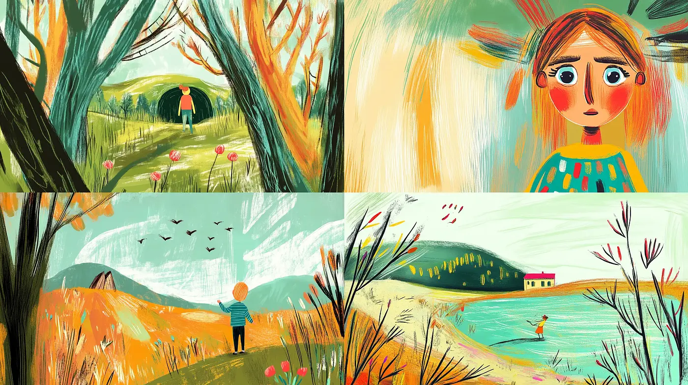 Whimsical Brushstrokes of Nature and Childlike Wonder - Midjourney sref style