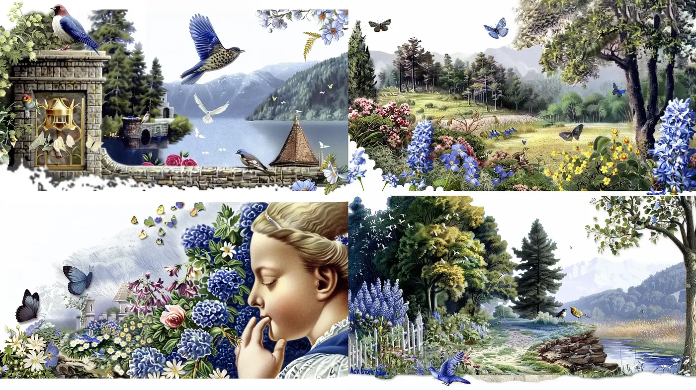 Tranquil Nature Oasis with Pastoral Elegance - Midjourney sref style
