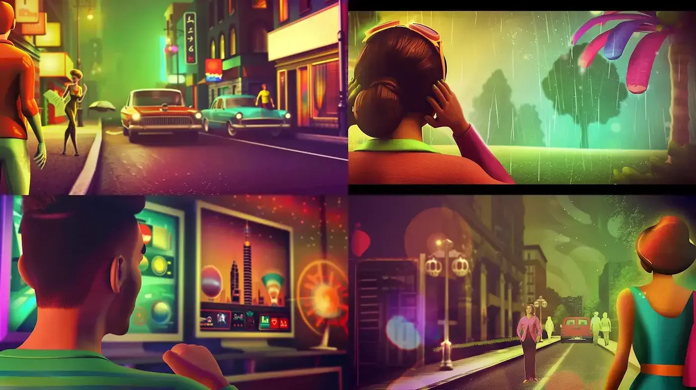 Neon-Noir Dreamscape: A Fusion of Cyberpunk Vibrance and Nostalgic Aesthetics - Midjourney sref style