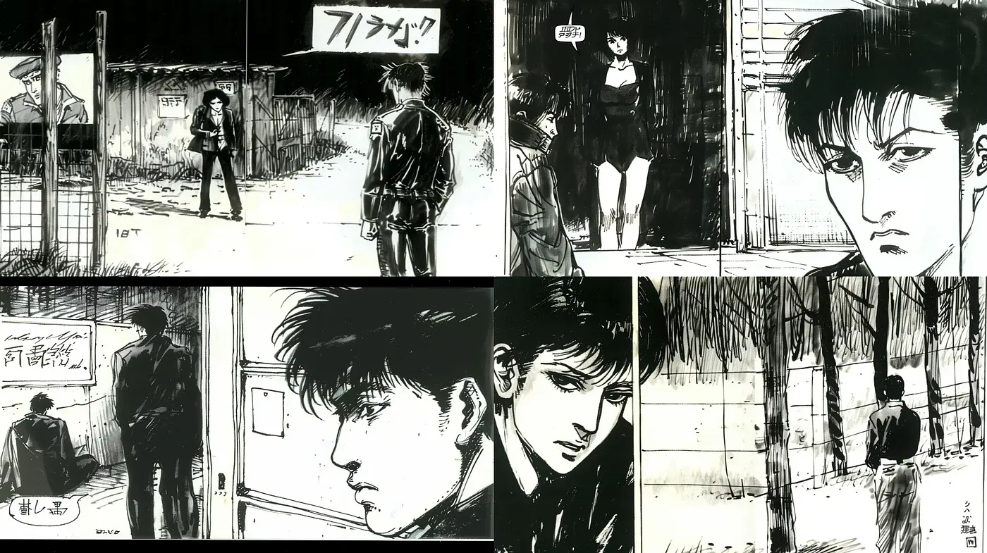Monochrome Manga-Inspired Vignettes with a Gritty Undertone - Midjourney sref style