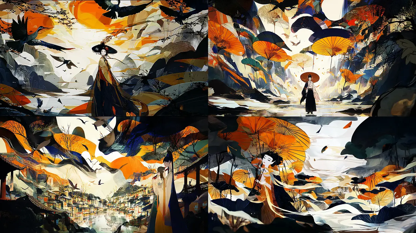 Dynamic Composition with Fluid Motion and Vibrant Textures - Midjourney sref style