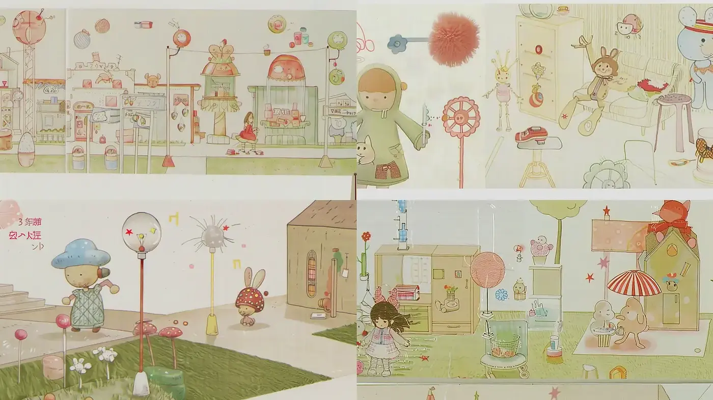 Whimsical illustrative style with playful elements reminiscent of children's storybooks - Midjourney sref style