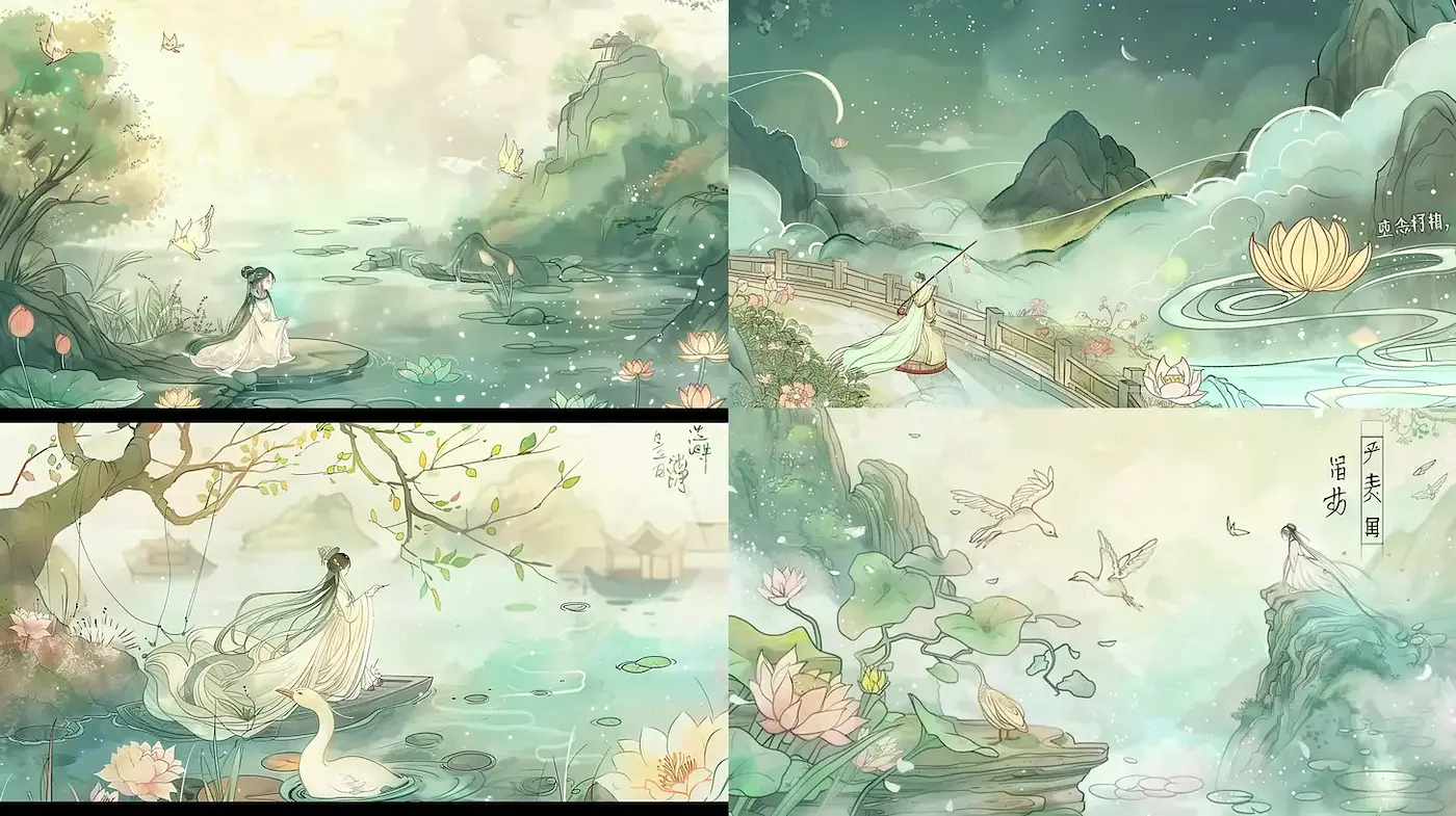 Serene and Ethereal Landscape Illustrations Inspired by Traditional East Asian Aesthetics - Midjourney sref style