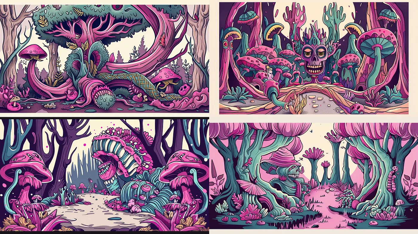 Psychedelic Groves: A Vivid and Fantastical Homage to Retro Comic Book Artistry - Midjourney sref style