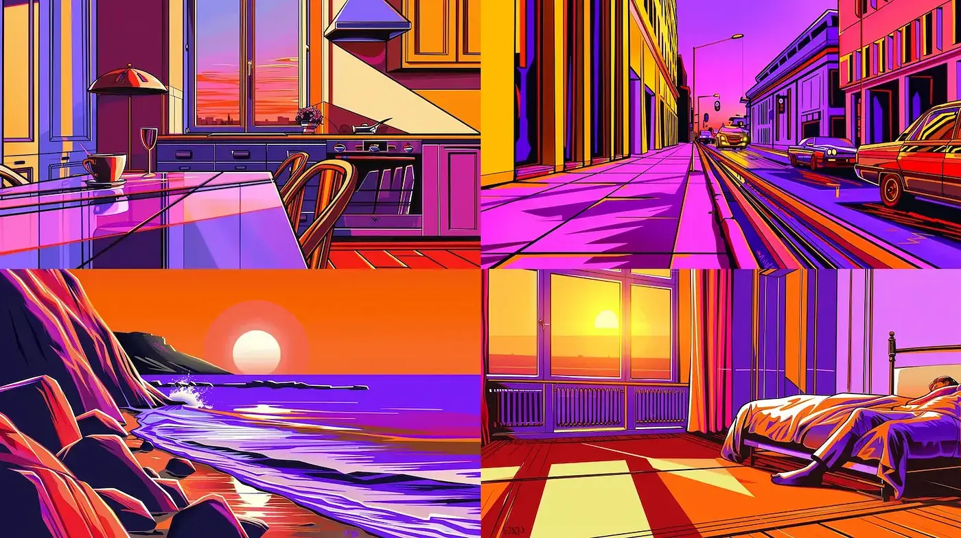 Vibrant Pop Art Influenced Urban and Natural Scenes - Midjourney sref style