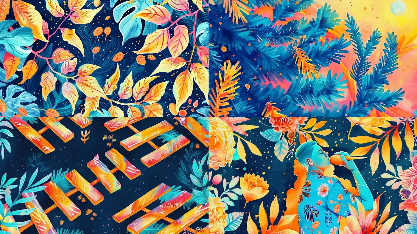 Vibrant Tropical Surrealism with a Playful Essence - Midjourney sref style