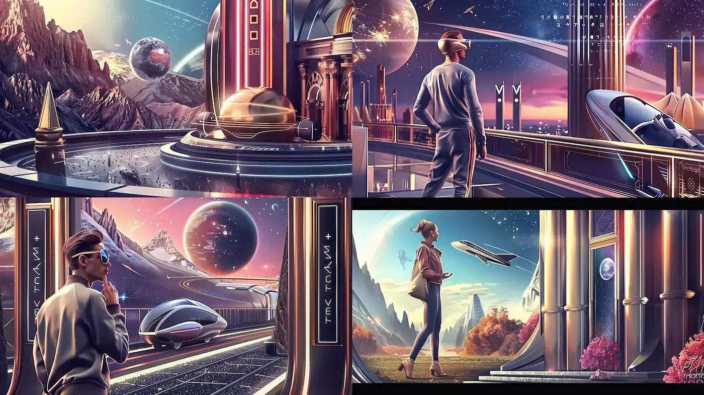 Futuristic and surrealistic landscapes with a dramatic celestial backdrop - Midjourney sref style