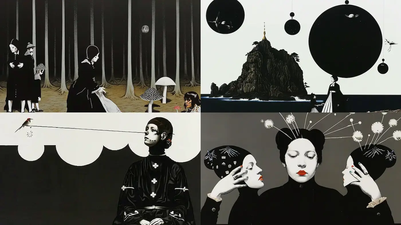 Stylized Surrealism with a Touch of Gothic Elegance - Midjourney sref style