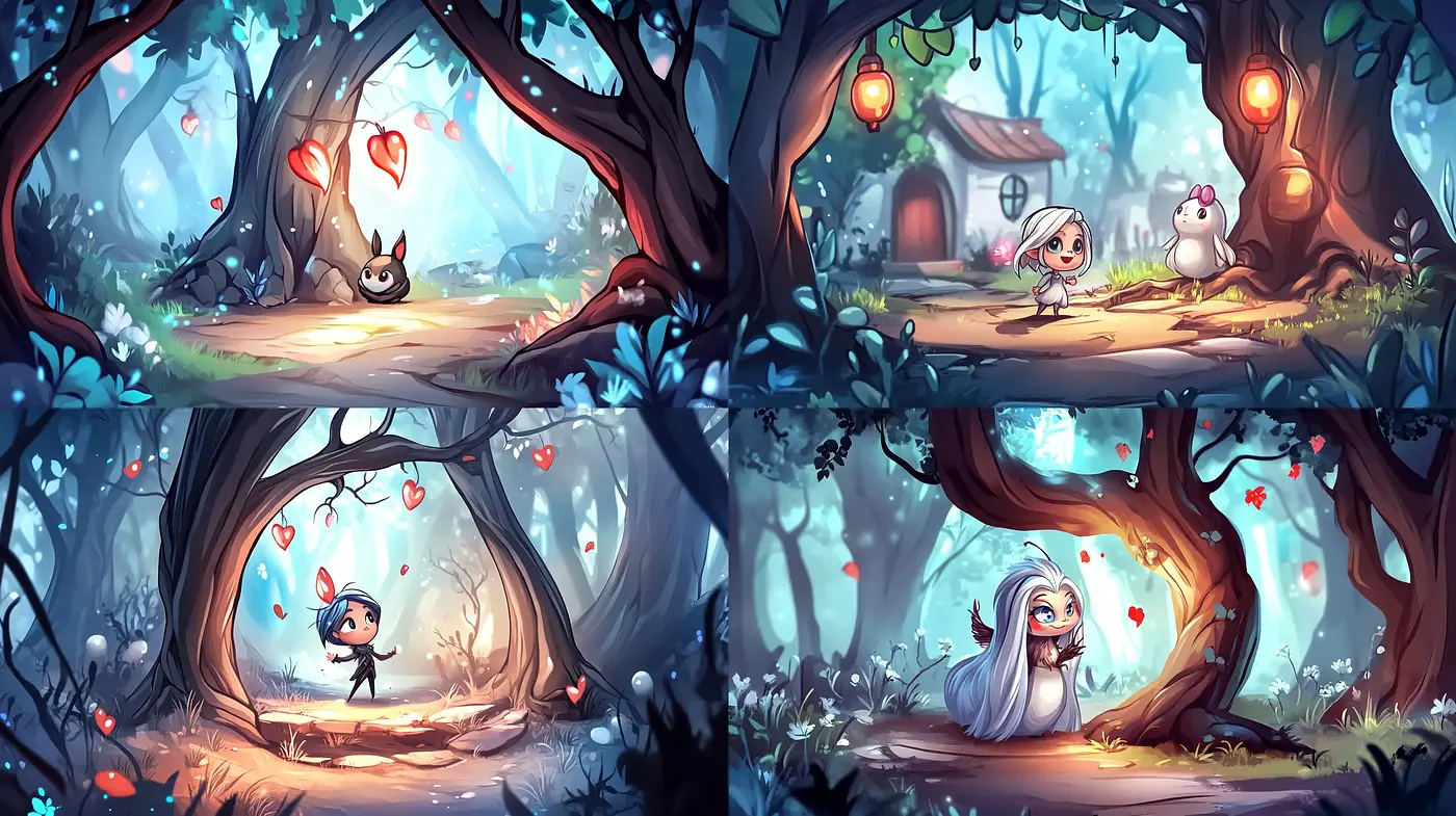 Enchanted Forest Whimsy: A Consistent Tale of Magical Cartoony Woodland - Midjourney sref style