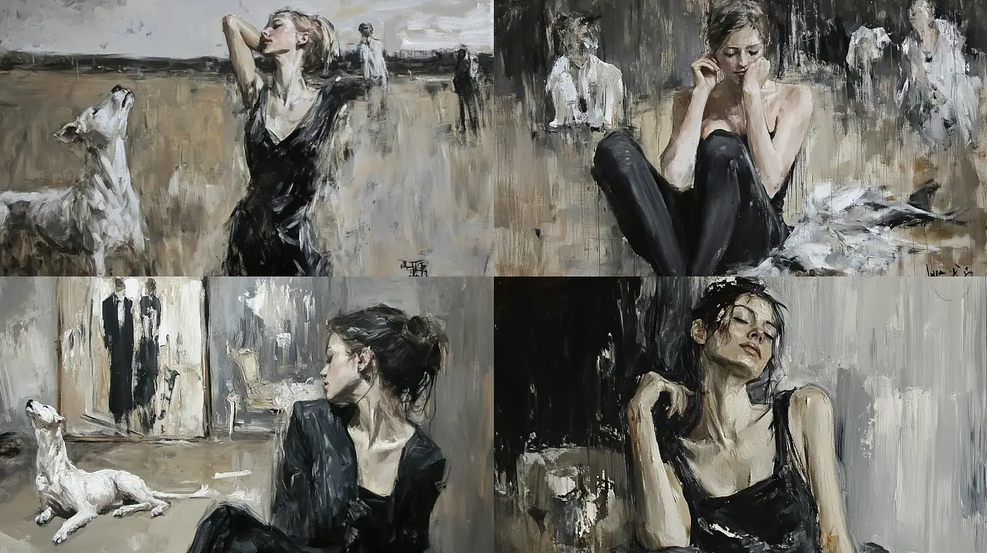 Ephemeral Brush Strokes of Sombre Elegance - Midjourney sref style