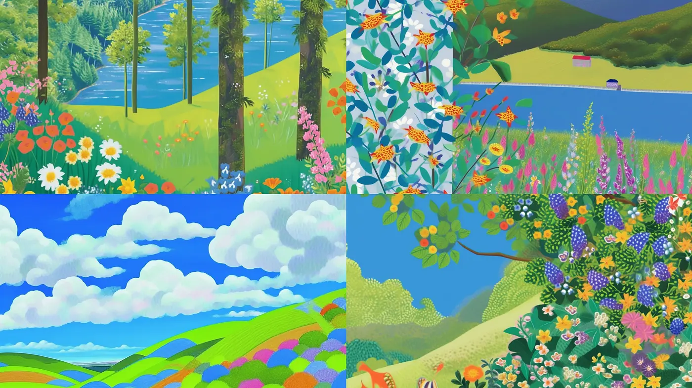 Vibrant Botanical Dreamscape: A Fauvist-Inspired Fusion of Florals and Landscapes - Midjourney sref style