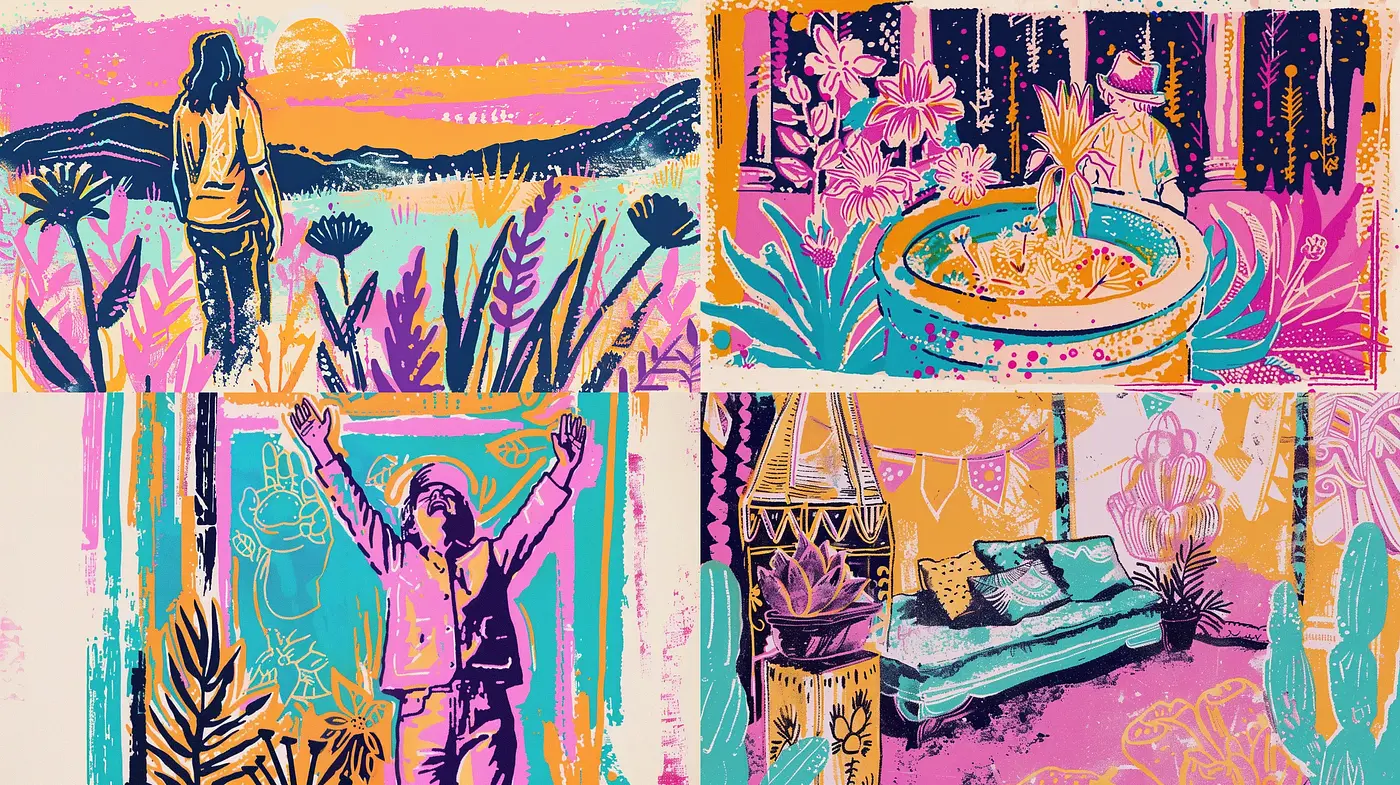 Vibrant Expressionist Fusion with a Retro Psychedelic Twist - Midjourney sref style