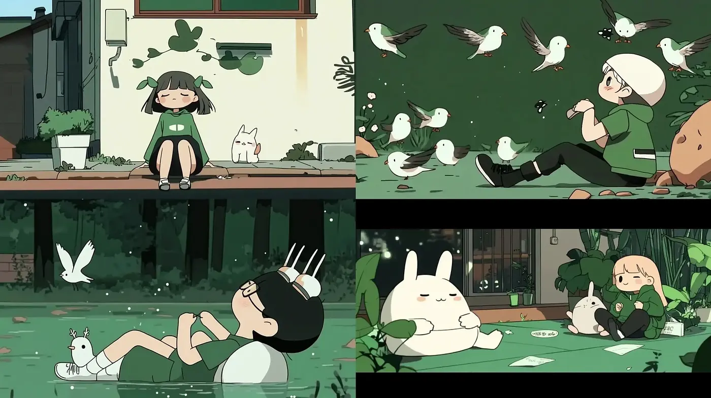 Tranquil Moments in Stylized Anime-Inspired Illustrations - Midjourney sref style