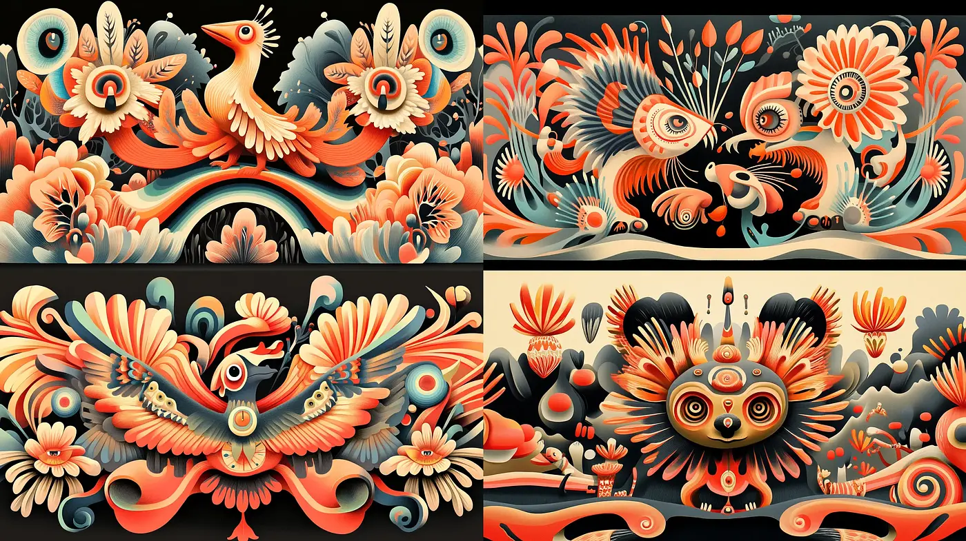 Ornate Folkloric Fusion with a Psychedelic Twist - Midjourney sref style